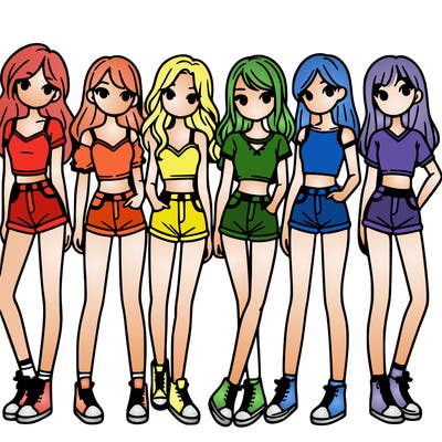 a group of girls wearing crop tops and shorts