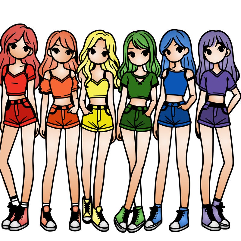 a group of girls wearing crop tops and shorts