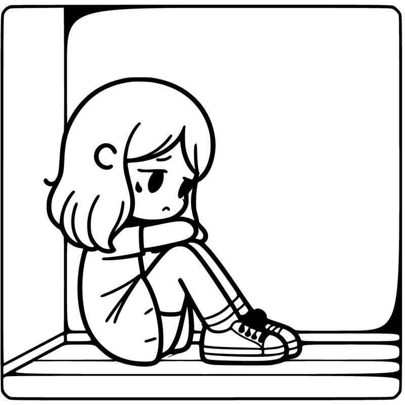 sad girl in corner.