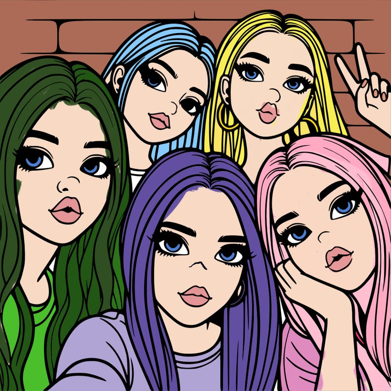 group of teen girls friends y2k up close in a selfie