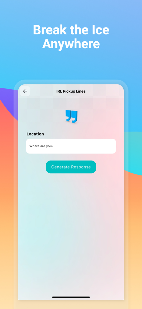 Interfaz de la aplicación Pookie Tools para generar frases de ligue por IA basadas en la ubicación