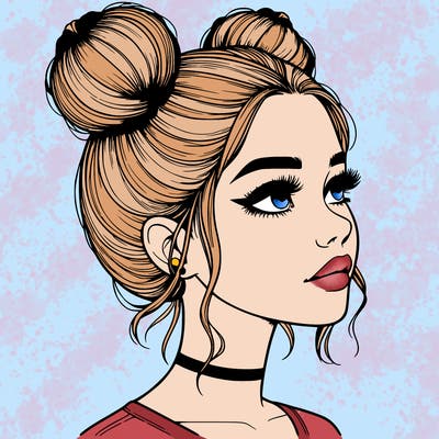realistic girl with buns on the top of her head