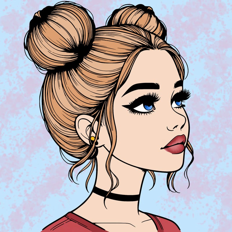 realistic girl with buns on the top of her head