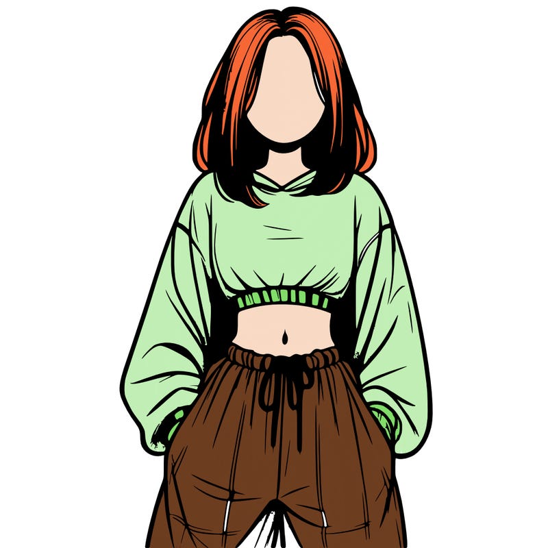 realistic girl faceless with baggy pants and a crop top