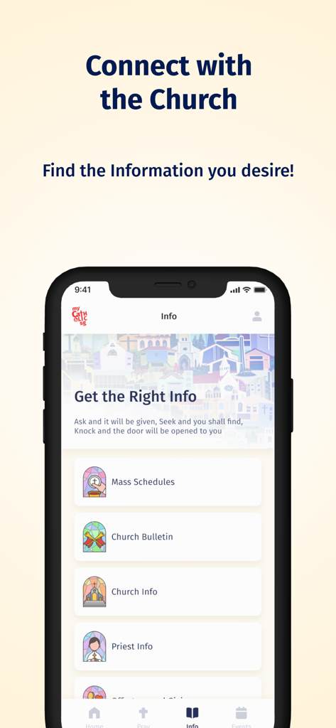 myCatholicSG App - myCatholicSG app screen showing church information and mass schedules