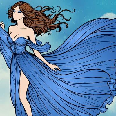 realistic woman in dress flowing the the wind