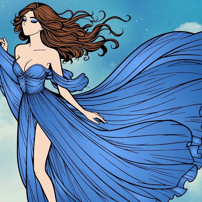 realistic woman in dress flowing the the wind