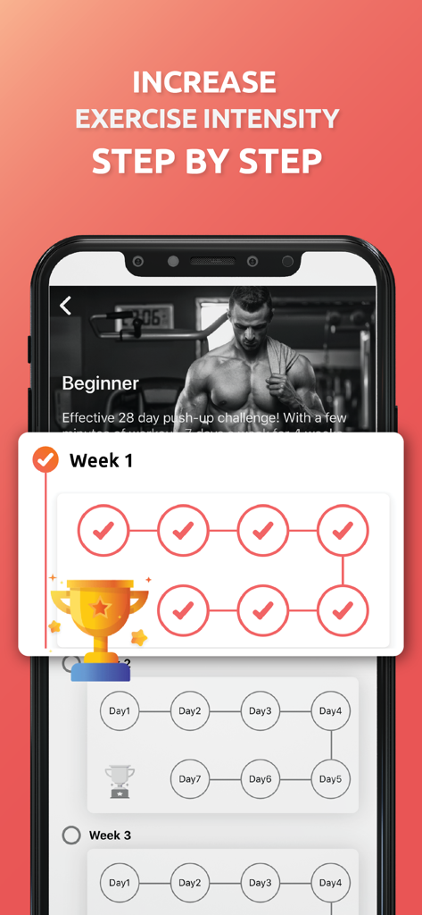 Push Up Challenge - Push Ups - A 28 day push up challenge tracker showing completed workouts for the first week