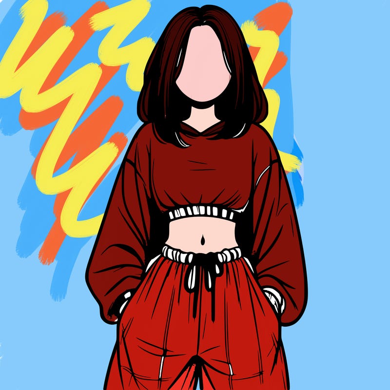 realistic girl faceless with baggy pants and a crop top