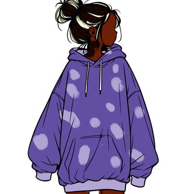 realistic girl with a oversized sweatshirt on and a bun