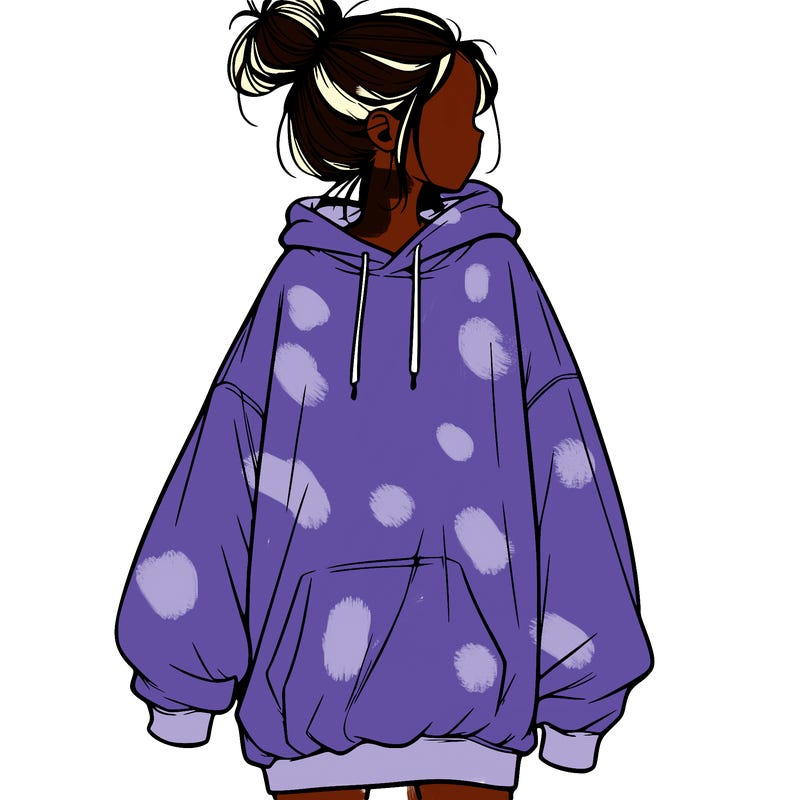 realistic girl with a oversized sweatshirt on and a bun