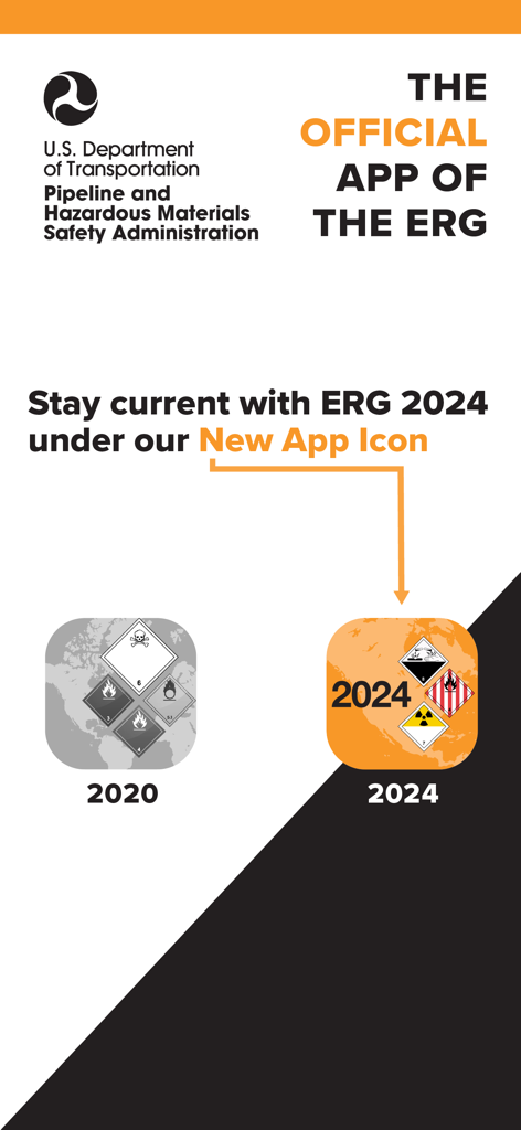 Comparaison des icônes officielles de l'application Emergency Response Guidebook pour les éditions 2020 et 2024.