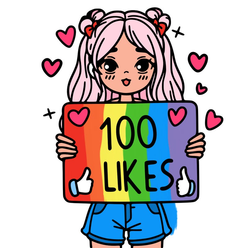 girl holding a sign saying 100 likes