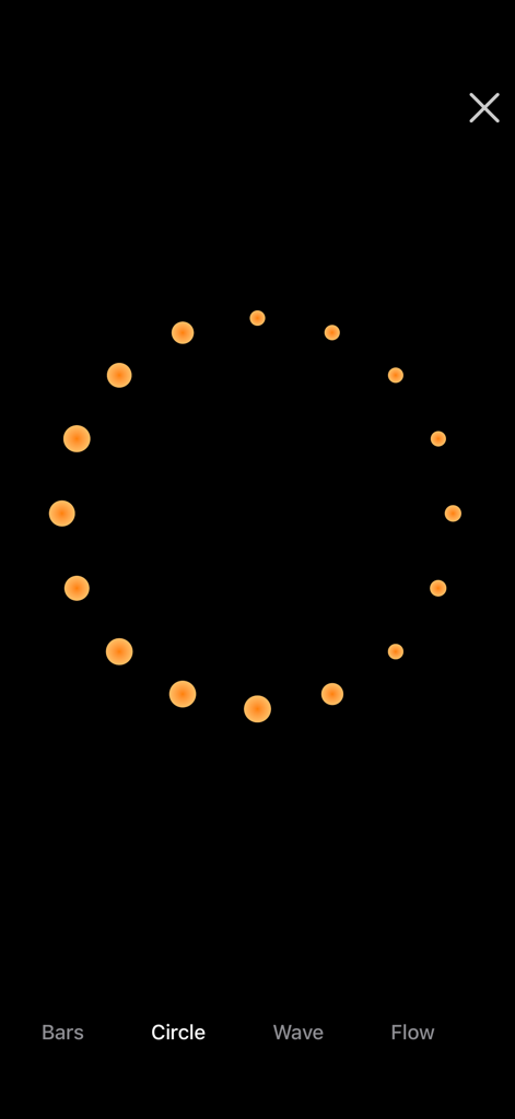 FM Radio - Local City &Country - Animación de visualizador circular naranja en la aplicación Radio FM