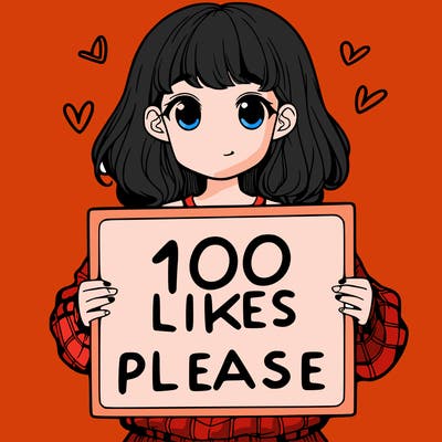 a girl holding a sign saying 100 likes please
