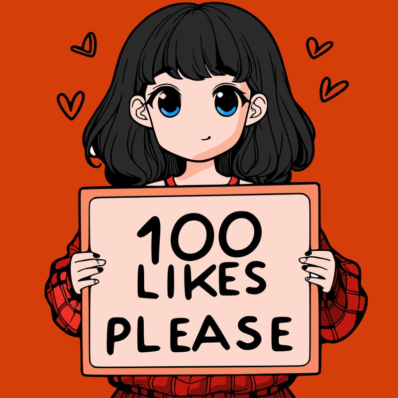 a girl holding a sign saying 100 likes please
