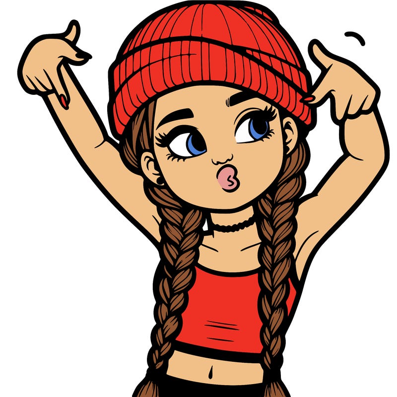 realistic teenage girl with braids and a beanie and crop top doing 🫶🏼