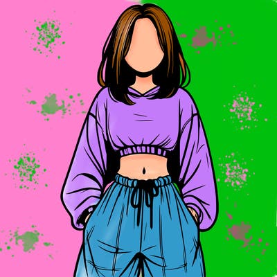 realistic girl faceless with baggy pants and a crop top