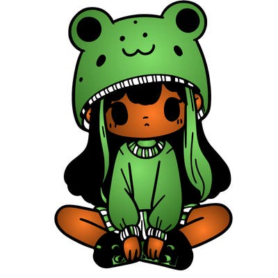 a girl wearing a frog hat and some frog socks