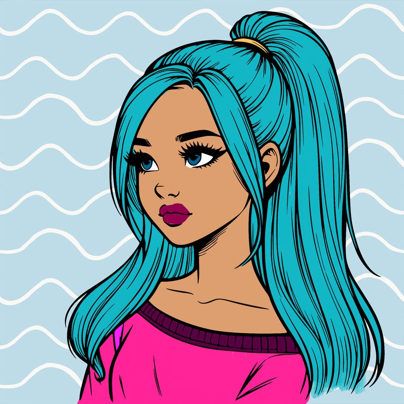 realistic girl with a high ponytail