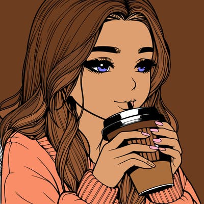 realistic girl drinking coffee