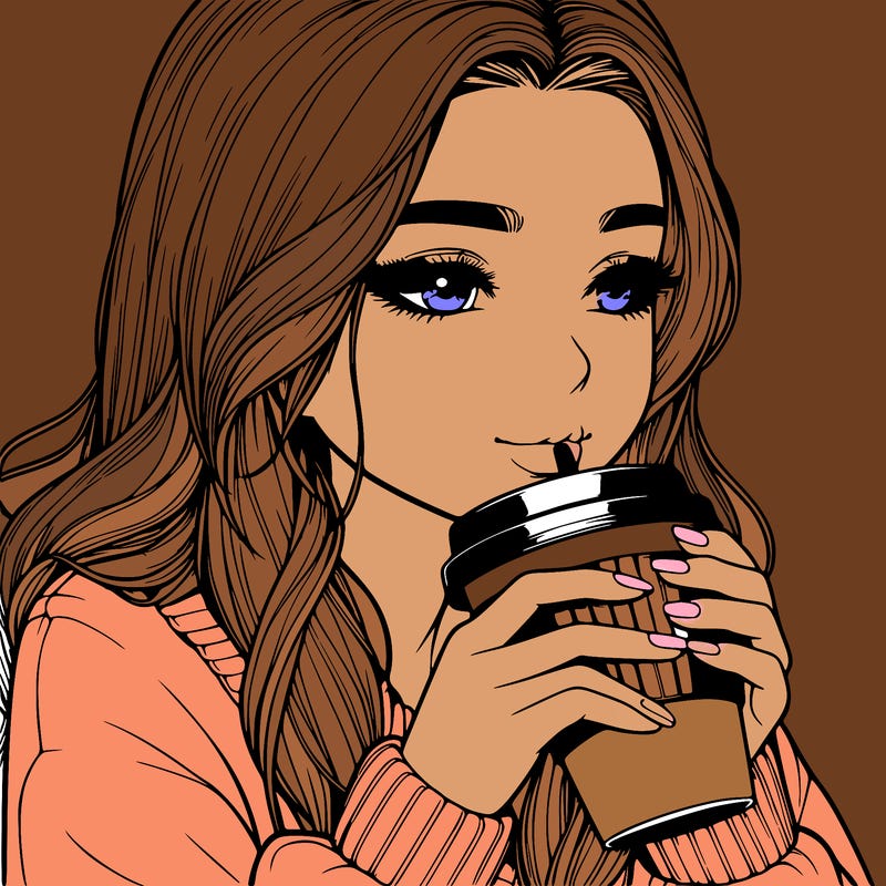 realistic girl drinking coffee