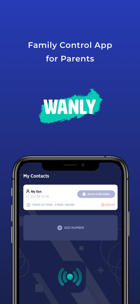 Wanly 앱 인터페이스, 자녀를 위한 부모 제어 대시보드 및 온라인 활동 추적 표시