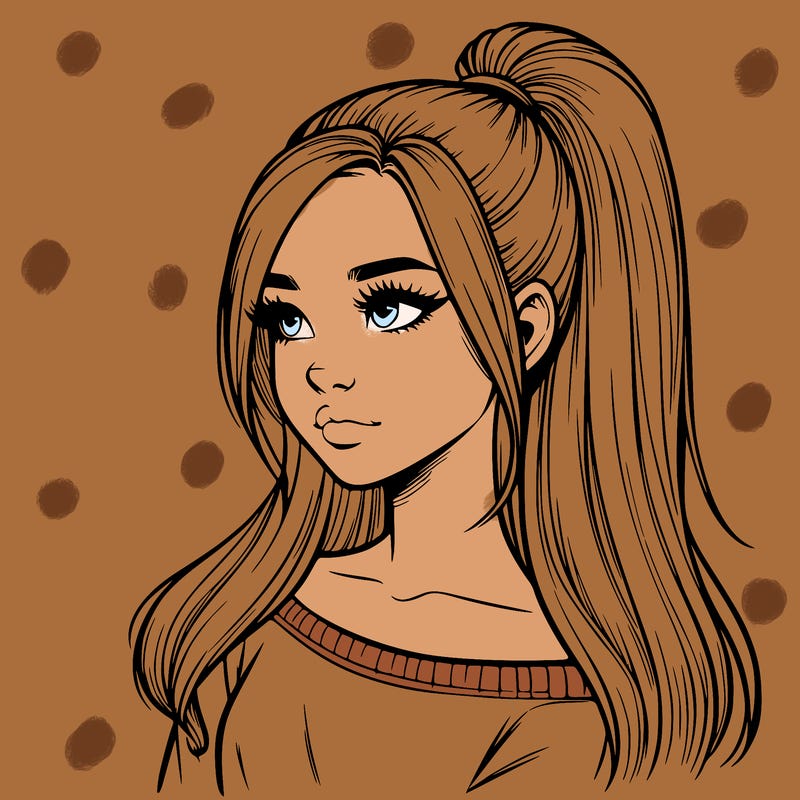 realistic girl with a high ponytail