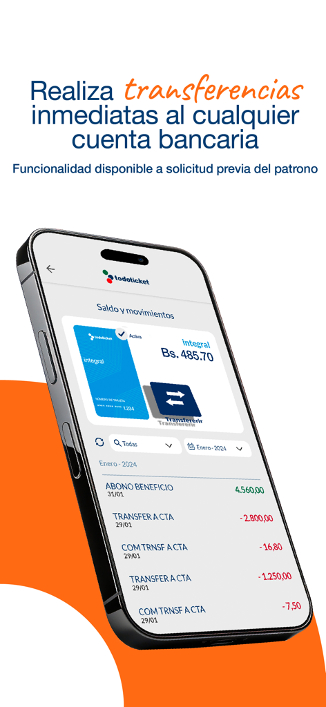 Todoticket - Todoticket app interface showing balance and bank transfer feature