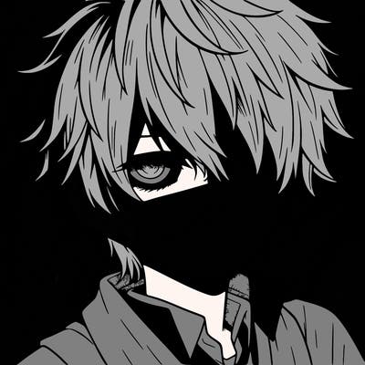 manga boy with hair covering one eye and a mask over his mouth