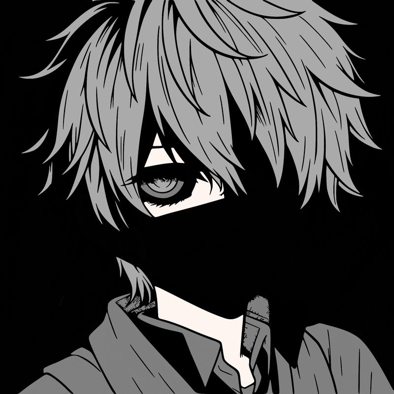 manga boy with hair covering one eye and a mask over his mouth