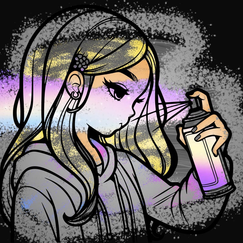 a realistic girl spray painting