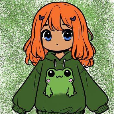girl wearing frogging sweatshirt