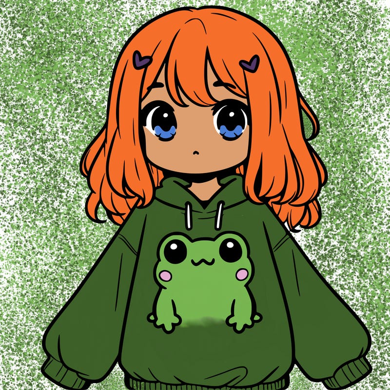 girl wearing frogging sweatshirt