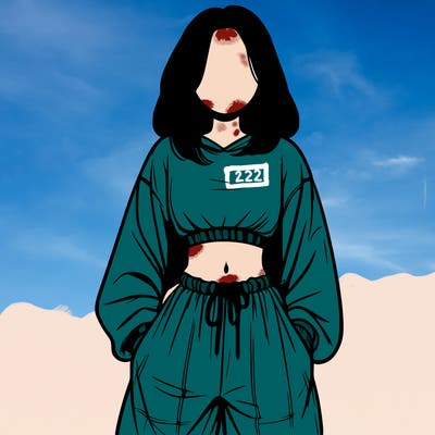 realistic girl faceless with baggy pants and a crop top