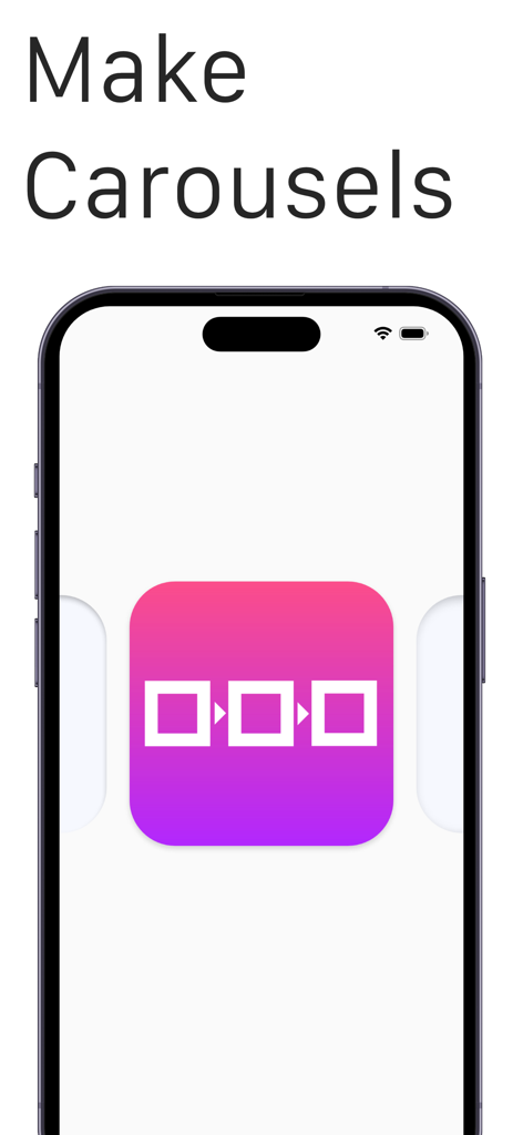 Carousel Collage Maker - Logo dell'app Make Carousels su uno schermo di iPhone