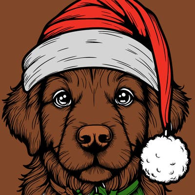 realistic dog with a christmas hat