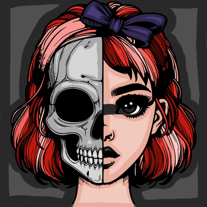 realistic girl with half skull mask