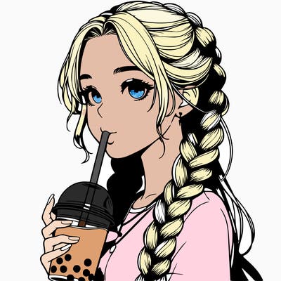realistic girl with braided hair drinking boba