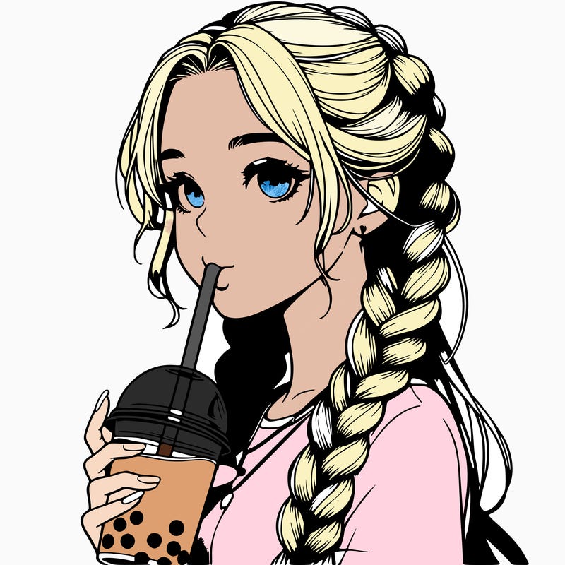 realistic girl with braided hair drinking boba