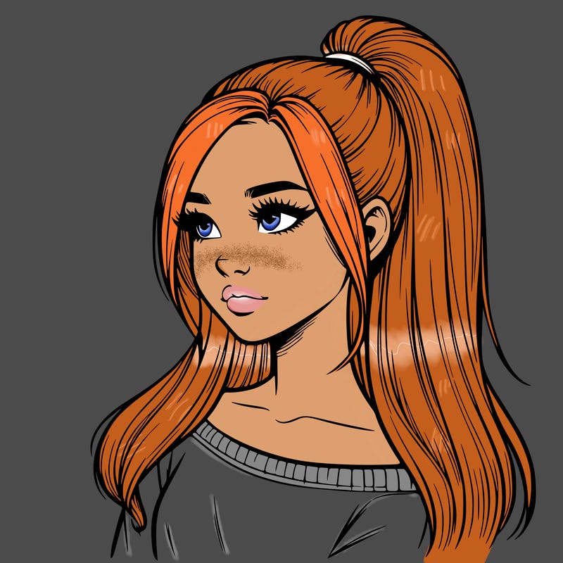 realistic girl with a high ponytail