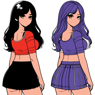 realistic girl with crop top and a skirt