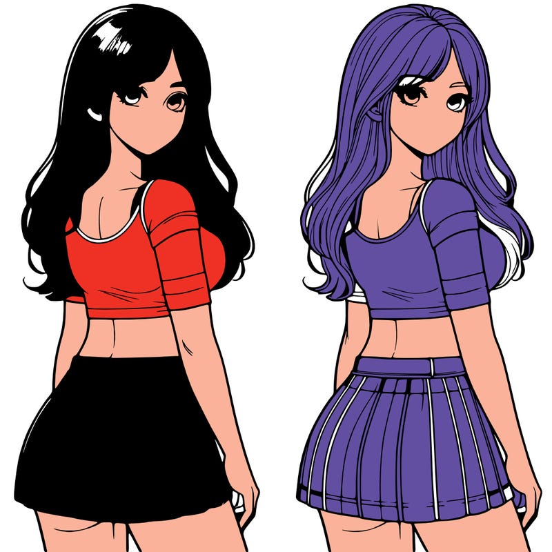 realistic girl with crop top and a skirt