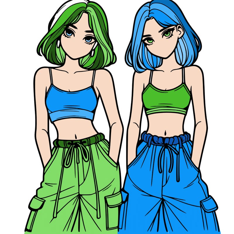 two girls with crop top with baggy pants