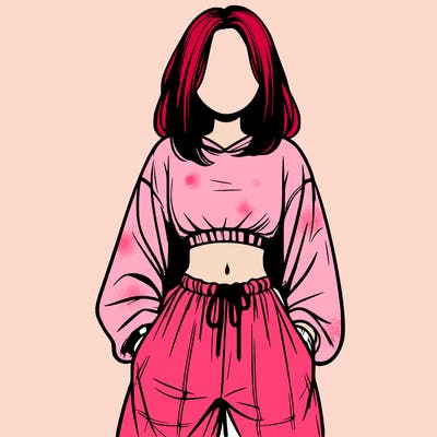 realistic girl faceless with baggy pants and a crop top