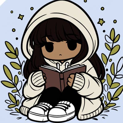 girl in oversized hoodie reading a book