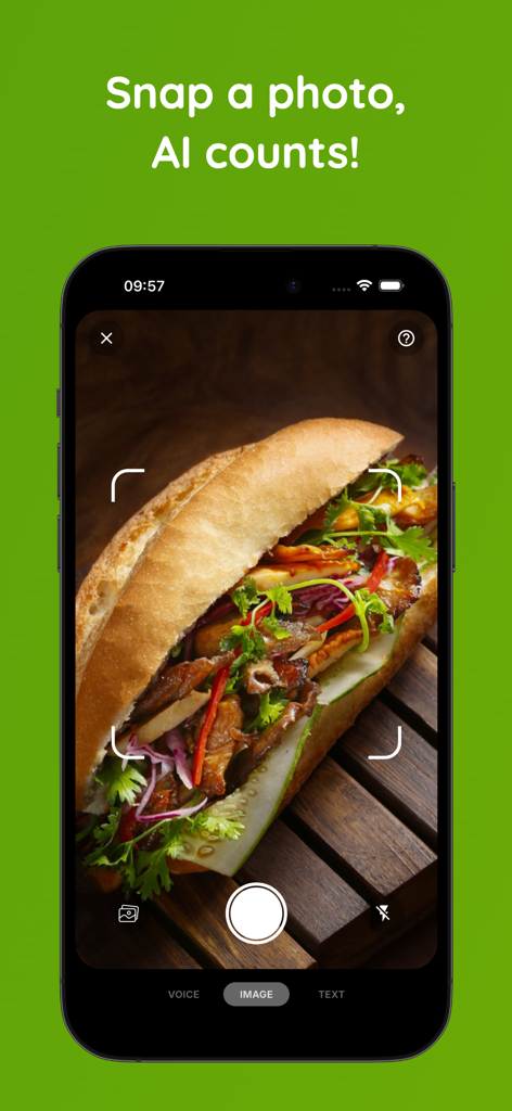 CalSnap - AI Calorie Counter - A smartphone screen using CalSnap AI to recognize a sandwich and track calories