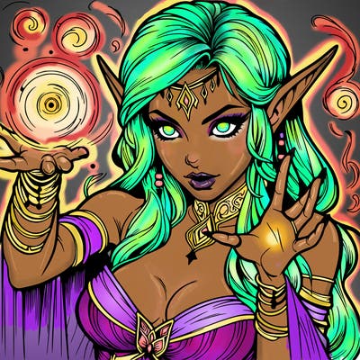 realistic scary beautiful elf sorceress casting spell