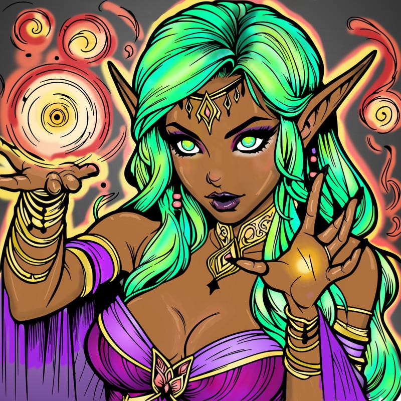 realistic scary beautiful elf sorceress casting spell