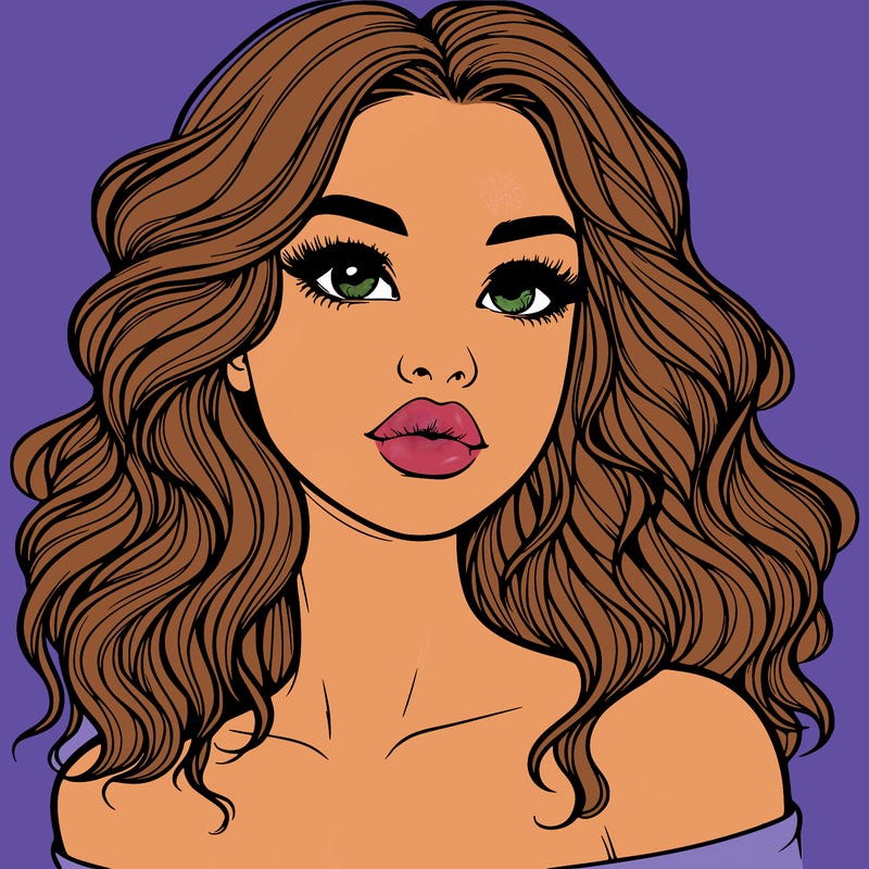 realistic girl with wavy hair and lips